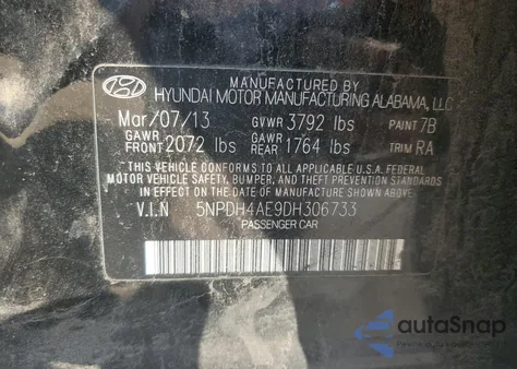 2013 Hyundai Elantra Gls from USA, damaged, VIN 5NPDH4AE9DH306733